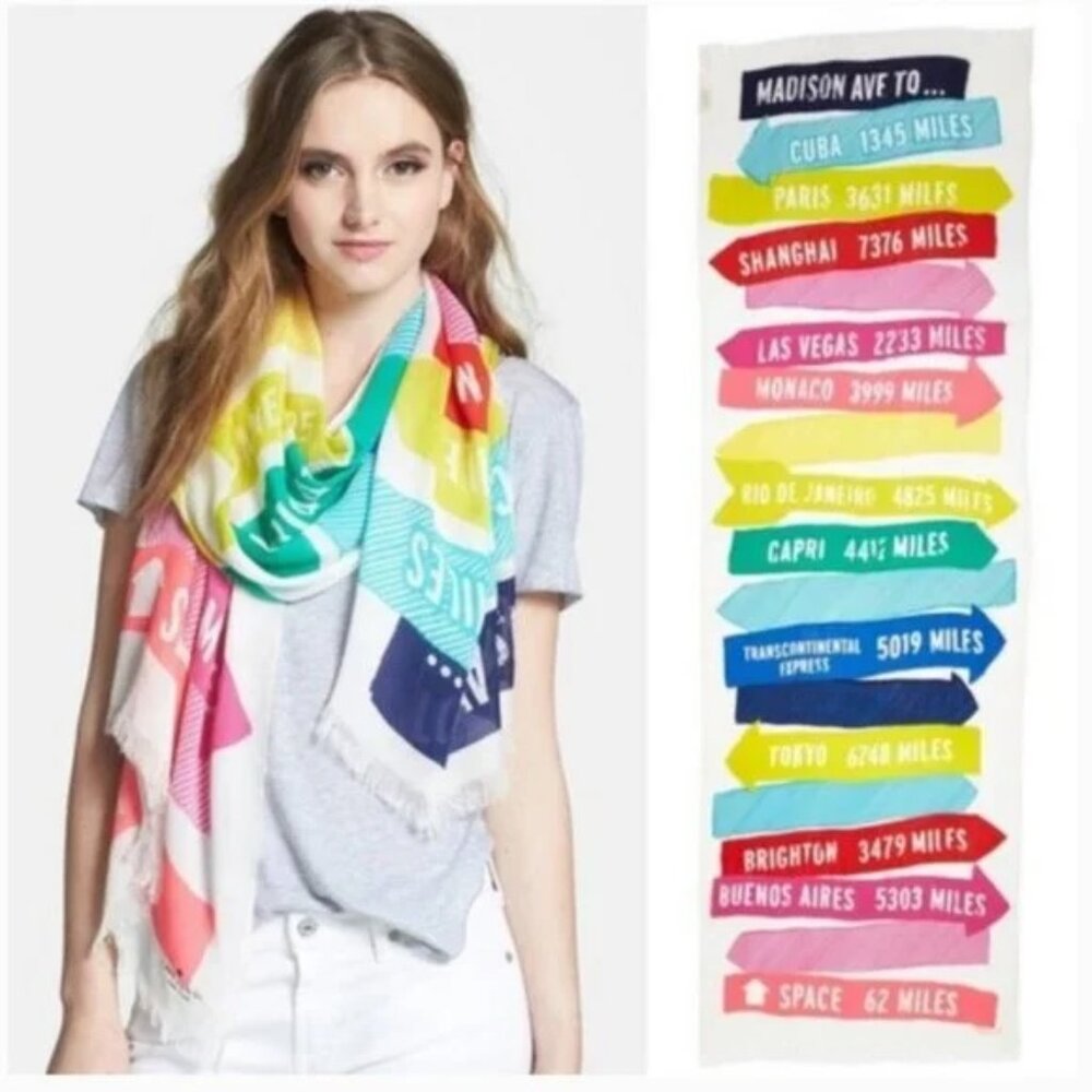 NWOT kate spade Travel Distance Sign Scarf Holiday Vacation - Picture 1 of 9